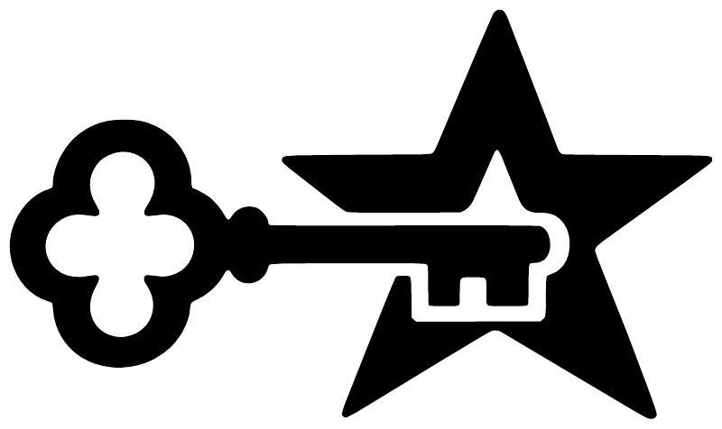 Black vinyl key and star decal, close-up view