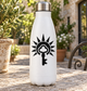 Key and sunburst vinyl decal on bottle: black sunburst with key silhouette