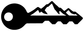 Black key-shaped vinyl decal with circular keyring and mountain ridge silhouette