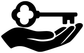 Black vinyl decal silhouette of hand holding key with clover icon, close-up