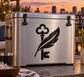 Vinyl decal of black clover, key, and feather on a metallic trunk