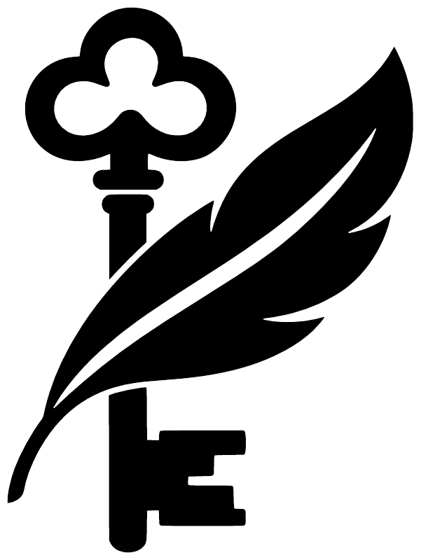 Black key-and-feather vinyl decal graphic with clover above the key