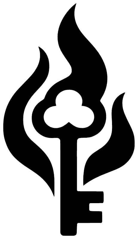 Black key-and-flame vinyl decal, large flame border around the key silhouette