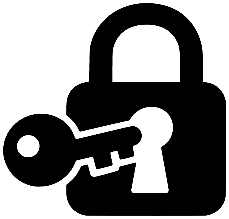 Black padlock and key vinyl decal close-up, bold solid graphic