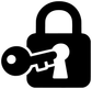 Black padlock and key vinyl decal close-up, bold solid graphic