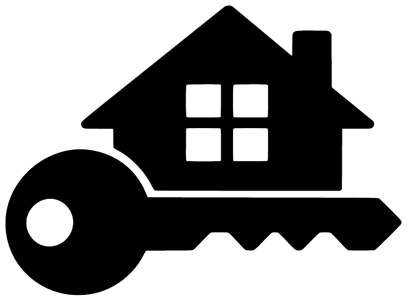 Black house-and-key vinyl decal silhouette with white window details