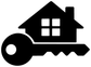 Black house-and-key vinyl decal silhouette with white window details