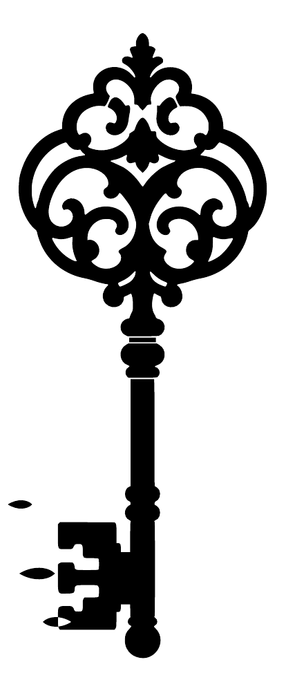 Close-up ornate skeleton key wall decor with filigree scrolls and leaf-like crest