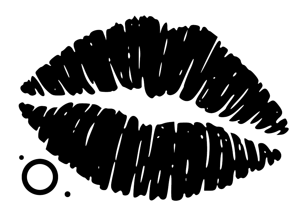 Black textured kiss lips wall print with orbit dot halo close-up