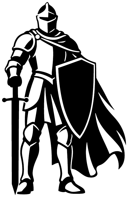 Vinyl knight decal graphic of a black armored knight with sword and shield