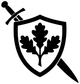 Shield and sword vinyl decal with oak tree silhouette, bold black on white