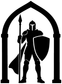 Close-up castle arch vinyl decal featuring a black knight holding a spear