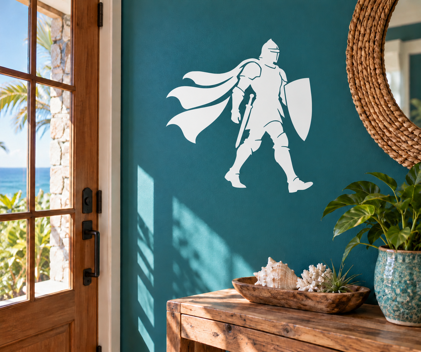 White knight stride vinyl decal with flowing cape silhouette