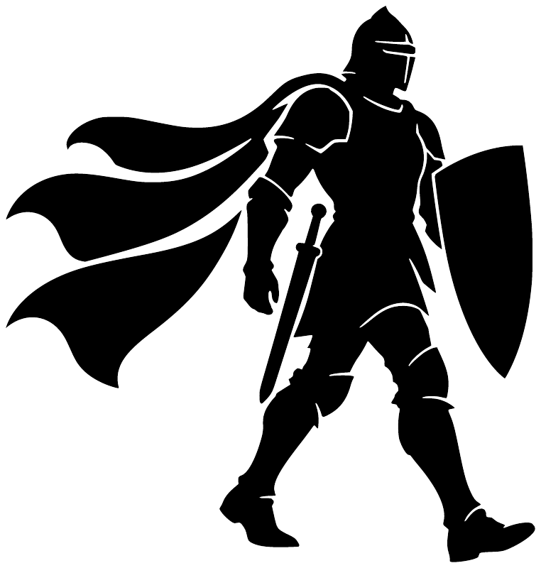Black knight stride vinyl decal with flowing cape and raised sword