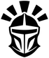 Vinyl decal knight crest with sunburst rays, bold black helmet emblem close-up
