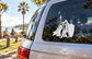 White knight decal kneeling with spear and shield on vehicle window