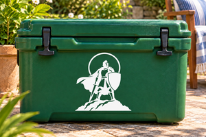 Knight vinyl decal: black knight silhouette in a white circle