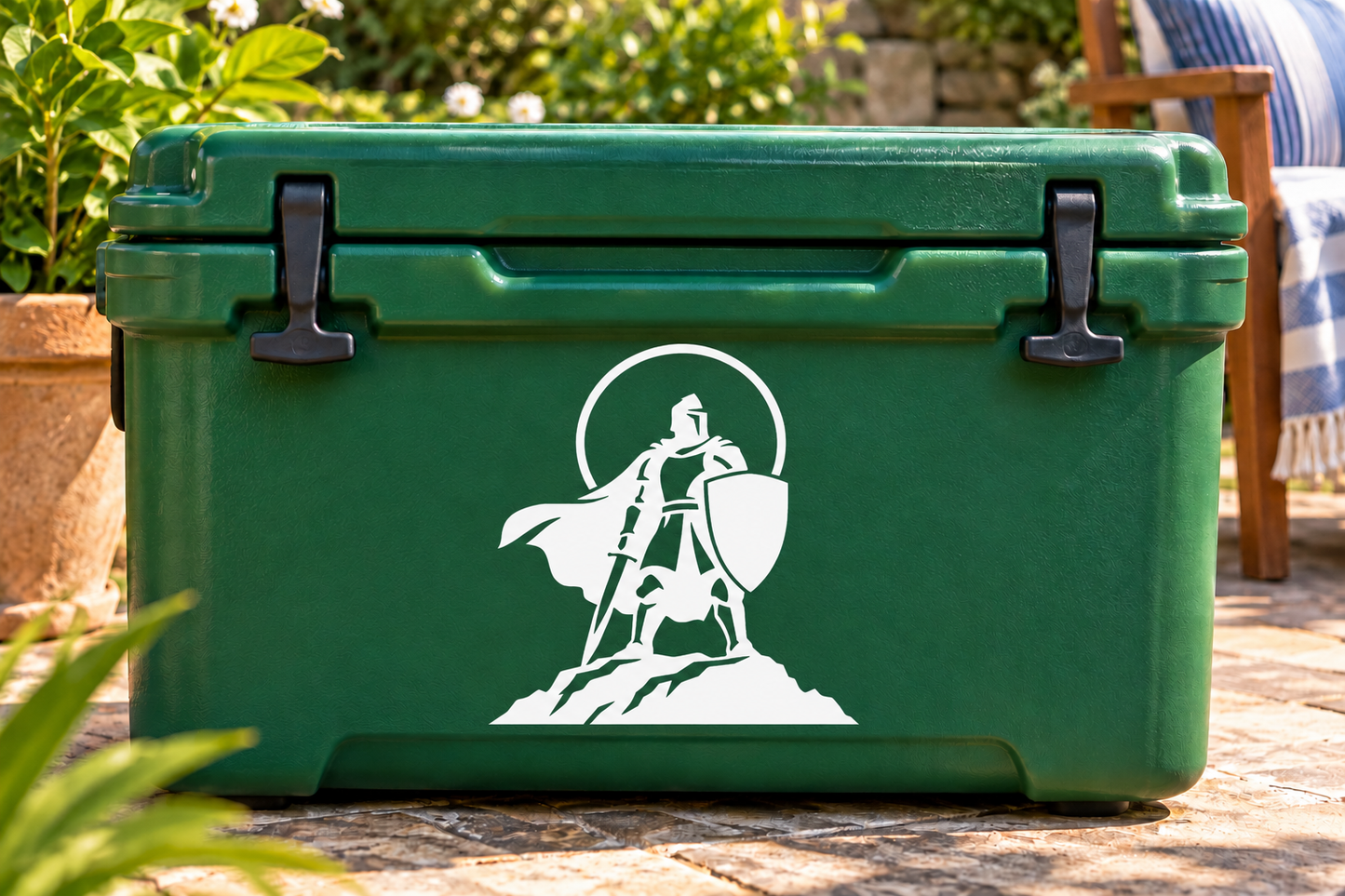 Knight vinyl decal: black knight silhouette in a white circle