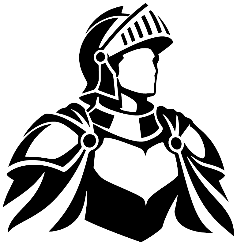 Black knight bust vinyl decal with open visor helmet, armor, and winged shoulders