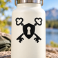 Shield vinyl decal with black crest, two keys, and heart-shaped key heads on bottle