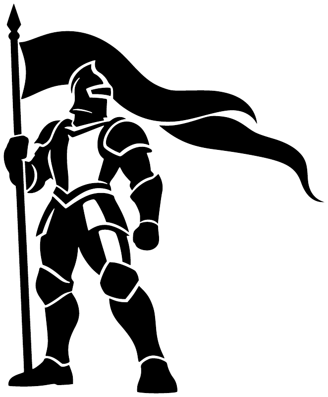 White knight holding a banner flag long vinyl decal graphic on white background