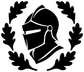 Knight medallion vinyl decal in black with helmet icon and leaf wreath