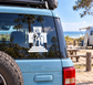 Knight castle vinyl decal on car window, black-and-white sentinel design