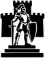 Black-and-white knight sentinel vinyl decal with shield and sword in castle