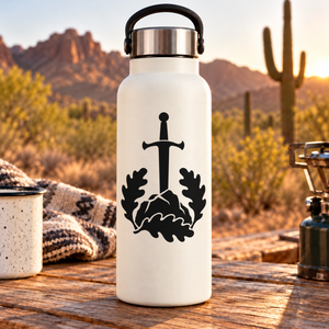 Black sword and oak-root vinyl decal graphic