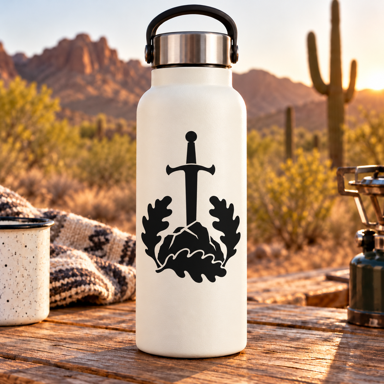 Black sword and oak-root vinyl decal graphic