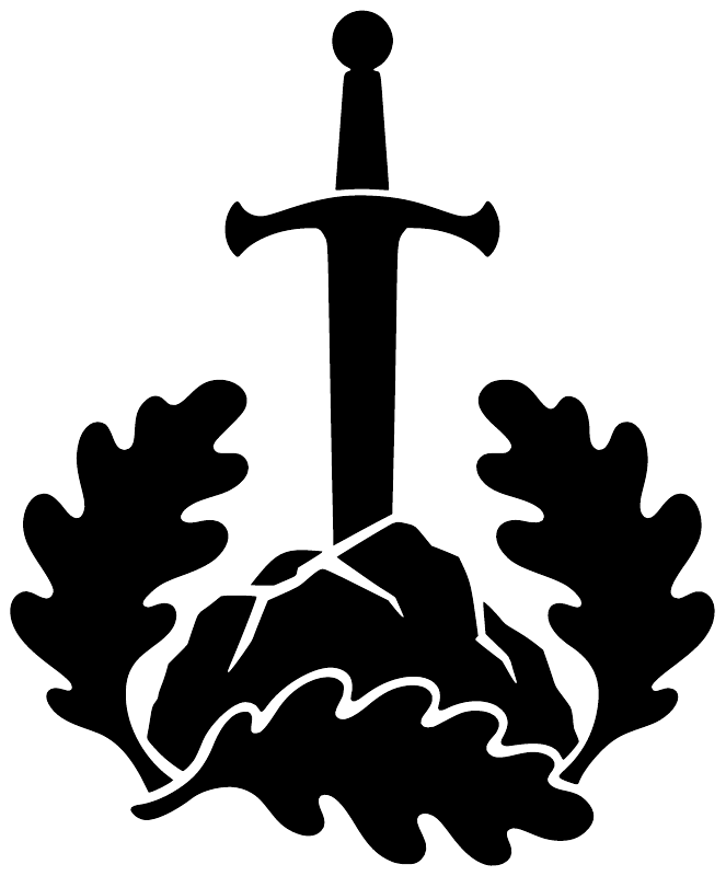 Black sword vinyl decal with oak leaves and roots illustration