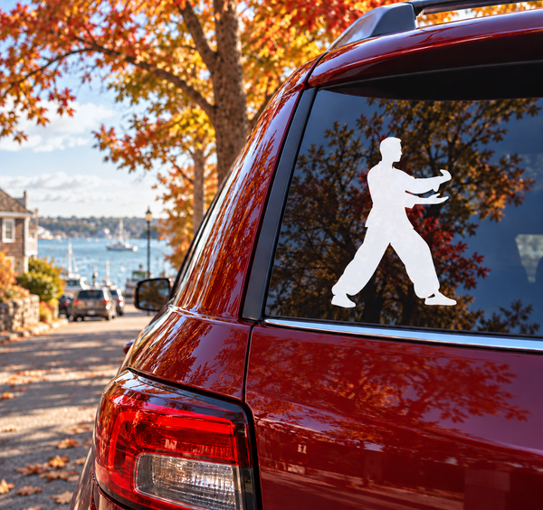 Martial arts kung fu practice step silhouette vinyl decal on car window