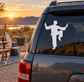 Vinyl decal of kung fu fighter in open-palm pose on car rear window, white silhouette