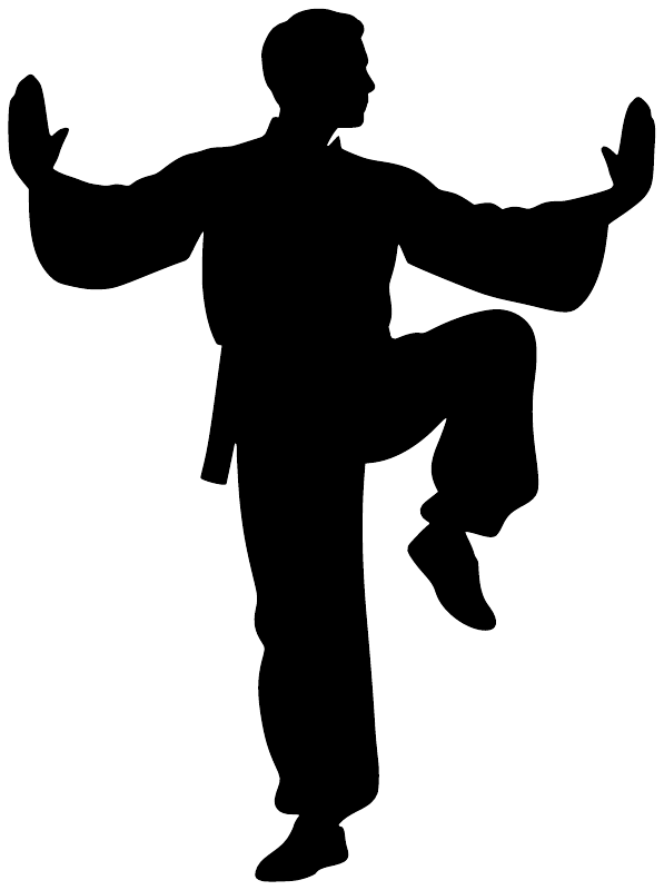 Vinyl decal silhouette of kung fu fighter in open-palm balance stance, black on white