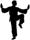 Vinyl decal silhouette of kung fu fighter in open-palm balance stance, black on white