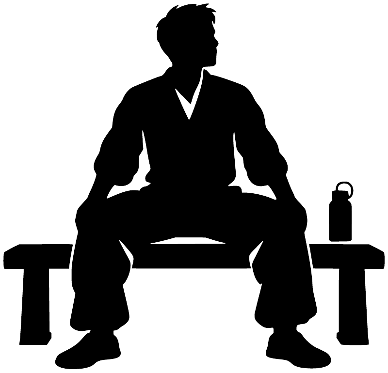 Black vinyl decal of seated martial artist with “T” letters and bottle accessory
