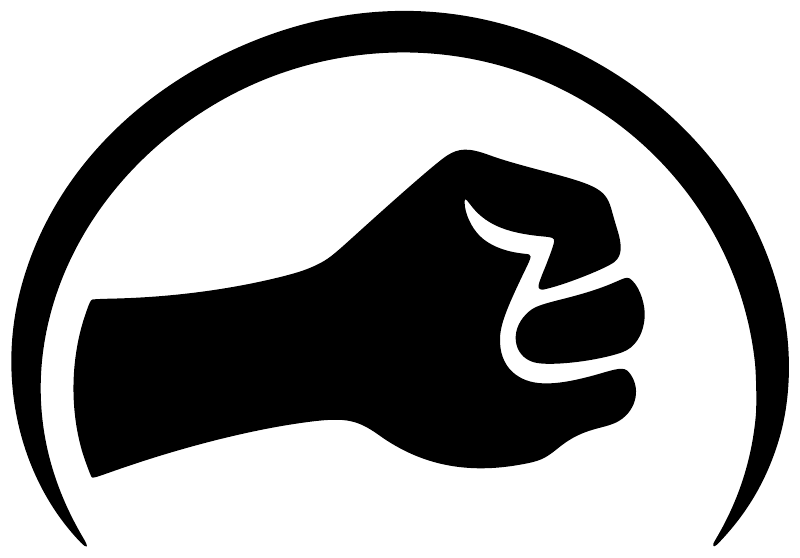 Black fist emblem vinyl decal with thick circular outline and white background