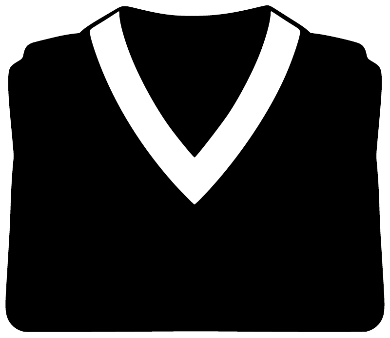 Vinyl decal of a black training shirt with white V-neck and folded collar