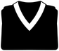 Vinyl decal of a black training shirt with white V-neck and folded collar