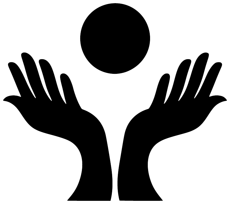 Vinyl decal silhouette of two raised hands with circle head