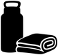 Black water-break vinyl decal: bottle and rolled towel with white outline