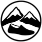 Round vinyl decal badge with black mountain landscape and wavy line logo