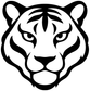 Tiger head vinyl decal, bold black-and-white stylized face with ears