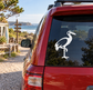 White crane balance emblem vinyl decal on car rear window