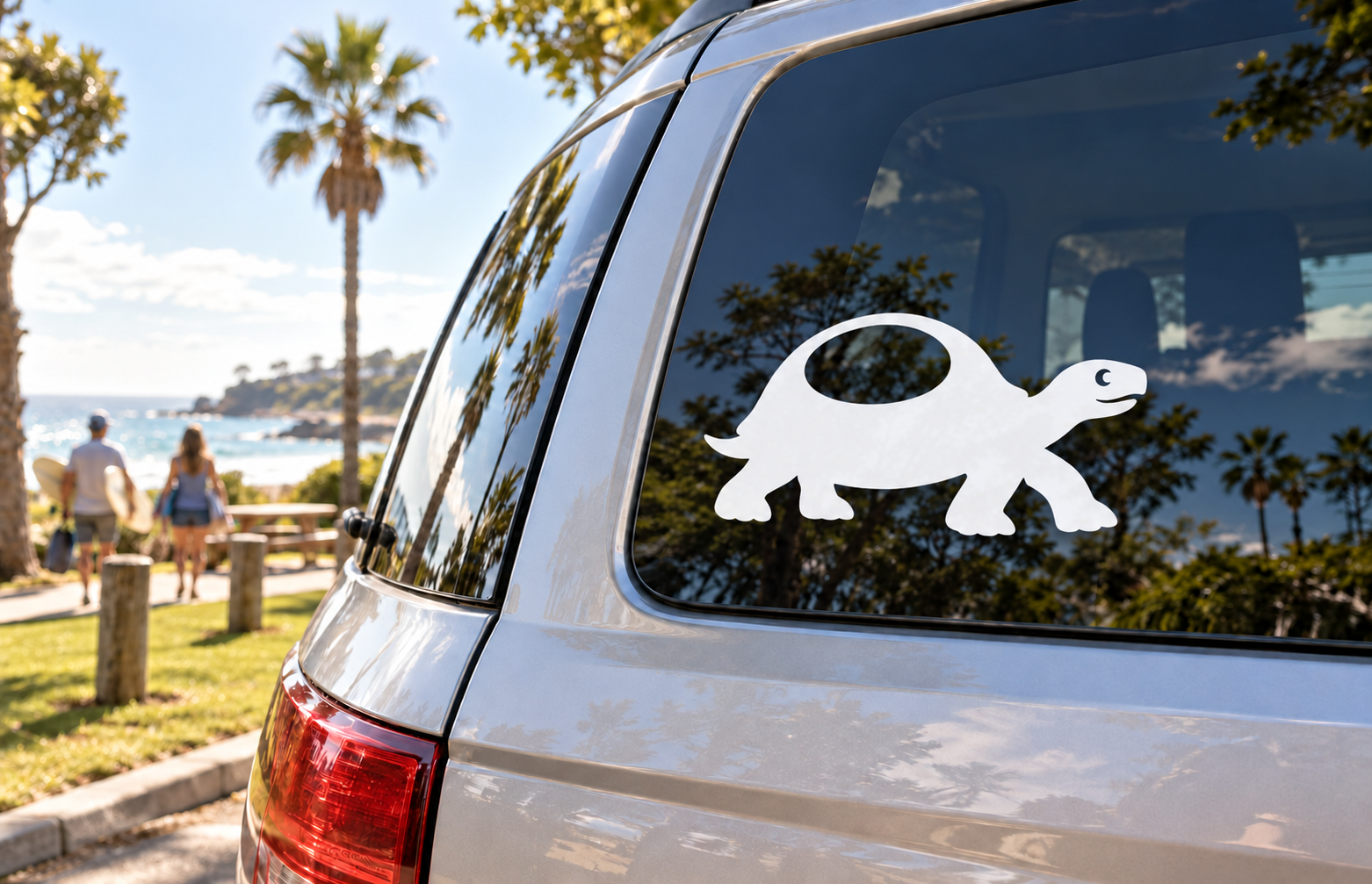 White tortoise vinyl decal on car rear window
