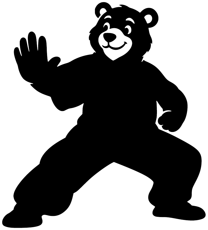 Vinyl decal of a black bear in a kung fu pose with one hand raised