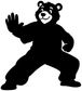 Vinyl decal of a black bear in a kung fu pose with one hand raised