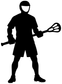Black lacrosse player vinyl decal silhouette with lacrosse stick, isolated on white