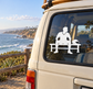 Lacrosse bench vinyl decal on car window: white player silhouette sitting on bench