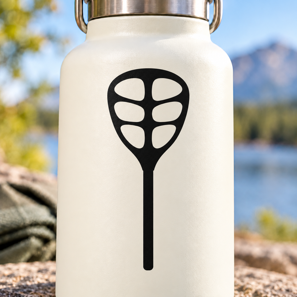 Lacrosse goalie pocket vinyl decal, black goalie pocket icon on light surface
